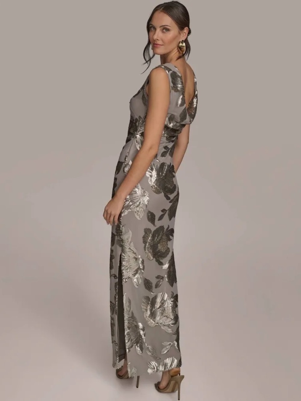 Donna Karan Women's Sequin Floral Sleeveless Gown - Picture 2 of 11